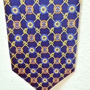 Nina Ricci Monsieur Silk Tie Blue Gold Geometric Vintage Luxury Paris